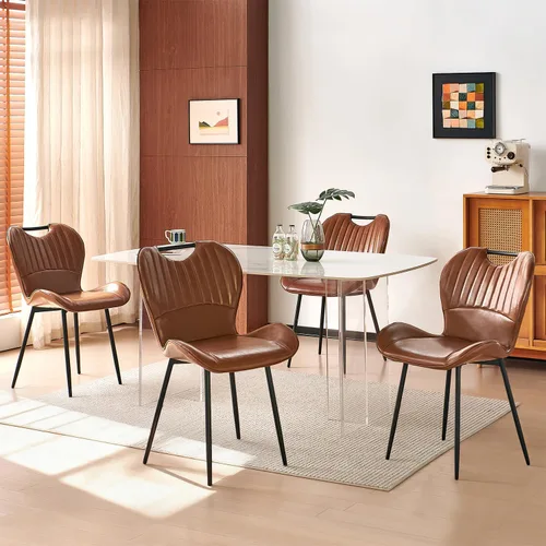 Miniatura 10 de Juego de 4 sillas de comedor, modernas sillas de cocina y comedor de piel sintética con patas de metal, soporte ergonómico para la espalda