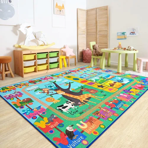 Miniatura 7 de Alfombra infantil para sala de juegos, alfombra educativa ABC de 3 x 5 pies para aula, alfombra divertida del alfabeto para aprender números