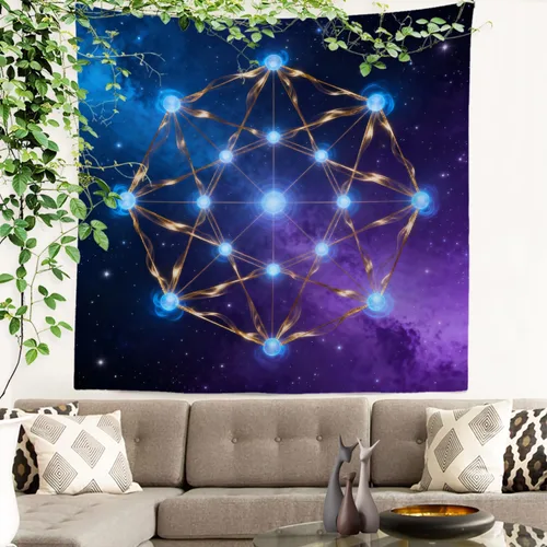 Miniatura 3 de Batmerry Tapiz de geometría sagrada, cubo de metatrones, tapete de pícnic de geometría sagrada, tapiz hippie trippy, arte de pared, decoración