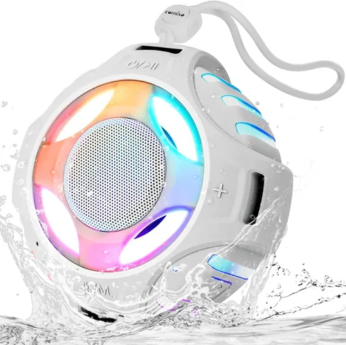comiso Altavoz Bluetooth de ducha, IPX7 impermeable con múltiples luces, flotante, altavoces inalámbricos con graves fuertes y sonido HD fuerte de