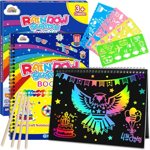 Miniatura 11 de ZMLM Regalo de manualidades de papel para rascar, paquete de 2 cuadernos de arcoíris, suministros de juguetes, rellenos para cesta de Pascua