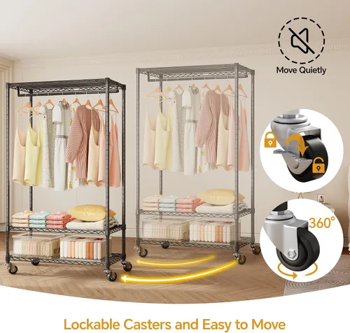 Miniatura 3 de Higeego H4 Plus Perchero Enrollable con Cubierta, Perchero de Ropa Resistente con Ruedas, Closet Portátil para Colgar Ropa, Organizador