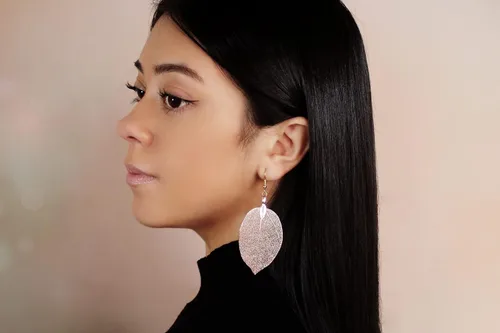Miniatura 24 de Joyas de hoja de oro rosa y plata para mujer. Pendientes de hoja natural y collares circulares colgantes. Elegantes conjuntos de joyas colgantes.