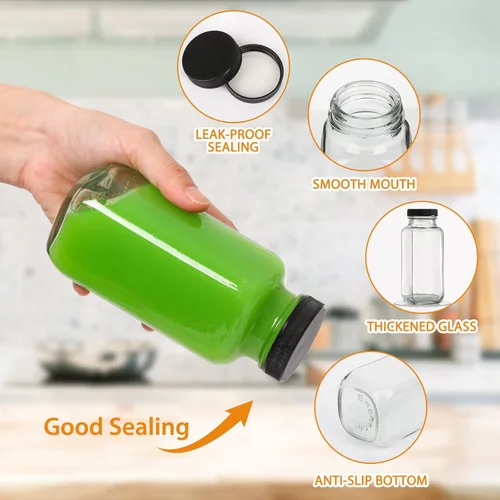 Miniatura 2 de AuroTrends Botellas de vidrio de 8 onzas con tapas, paquete de 6, botellas de vidrio de 8.5 fl oz para agua, kombucha, portátil, reutilizable, 8