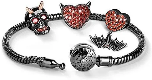 Miniatura 2 de GNOCE Pulsera de plata de ley 925 con colgante de calavera y corazón diseño de murciélago con cierre