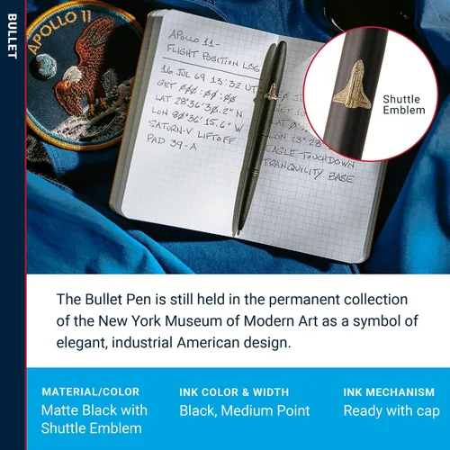 Miniatura 3 de Fisher Space Pen - Bolígrafo con emblema negro mate, bolígrafo presurizado, tamaño compacto, escribe al revés, temperaturas extremas, tinta negra
