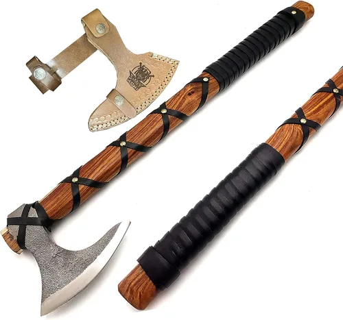 Miniatura 13 de SHINY CRAFTS® Hacha vikinga hecha a mano, hoja nórdica grabada con mango de madera, hacha nórdica barbuda para hombres, regalo único para él, VBA-14