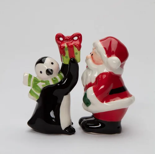 Miniatura 2 de Juego de salero y pimentero de Papá Noel de cerámica fina con pingüino, 3-1/2 pulgadas de alto