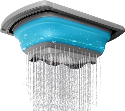 Miniatura 4 de Qimh Colador plegable, colador sobre el fregadero, coladores de alimentos con asas extensibles, 6 cuartos de galón, colador plegable de cocina apto