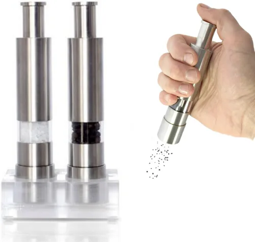 Miniatura 3 de Set de molinillo de sal y pimienta Grind Gourmet, molinillo de pimienta original de presionar y moler recargable, molinillo de pulgar moderno, 316