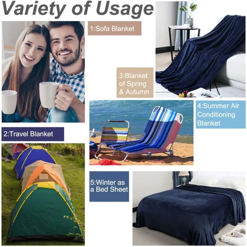 Miniatura 4 de PiccoCasa Manta de franela de forro polar, suave, ligera y cálida para todas las estaciones, dobladillo ancho, lujosa y cómoda, decorativa