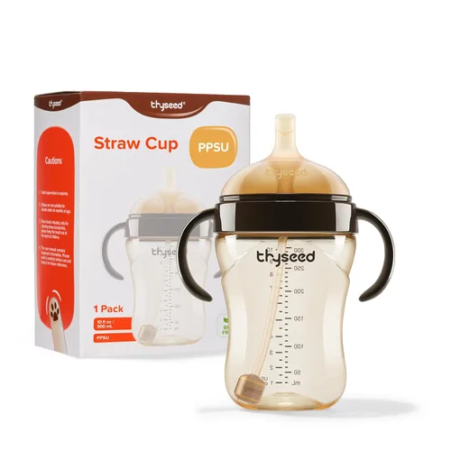 Miniatura 11 de Thyseed Vaso para sorber de paja con peso a prueba de derrames, entrenador de transición para bebés, boquilla de silicona suave, sin BPA, 19.7 ft+