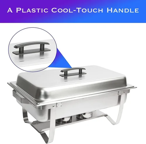 Miniatura 8 de Juego de bufé de platos de roce (paquete de 4) Chafers 8QT buffet servidores y calentadores, servidores de roces con cubiertas, catering, chafer