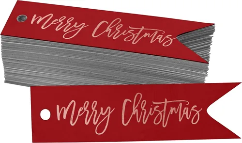 Miniatura 53 de Etiquetas de papel colgantes con texto en inglés "Merry Christmas", 50 unidades Blanco