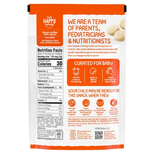 Miniatura 14 de Happy Baby Organics Yogis Snacks liofilizados de yogur y frutas, plátano y mango, bolsa de 1 onza (paquete de 8) el embalaje puede variar