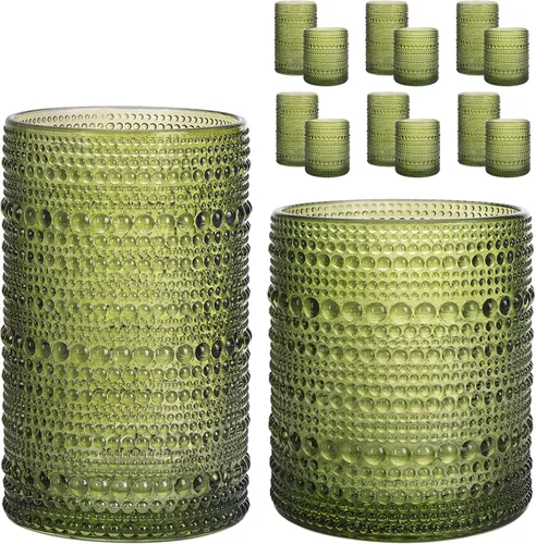 Miniatura 17 de Moretoes - Juego de vasos de beber Hobnail de 12, 12 onzas vasos altos y 10 onzas vasos de cóctel, vasos de vidrio con relieve estilo boho
