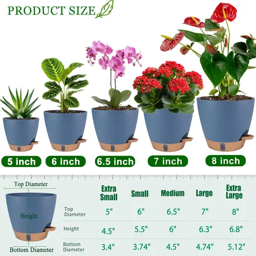 Miniatura 6 de Macetas de riego automático de 6 pulgadas para plantas de interior (paquete de 5) – Pequeñas macetas de plástico con ventana de nivel de agua