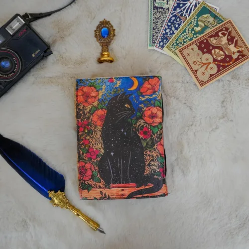 Miniatura 5 de Libro de hechizos en blanco de sombras, diario de grimorio, diseño de gato mágico, suministros de brujería, cuaderno Wiccan hecho a mano, vintage