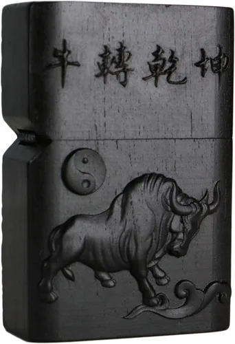 Miniatura 11 de Carcasa exterior tallada en madera negra de ébano natural para kit de inserción Zippo (Kwan Yin Goddess Dragon Phoenix)