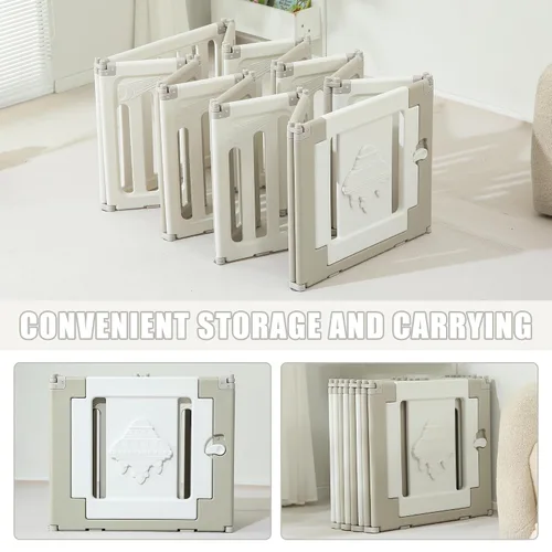 Miniatura 3 de Bestgame - Corralito para bebés - 14 paneles extragrandes plegables para niños pequeños, valla portátil en forma de OVNI, puerta, patio - Azul