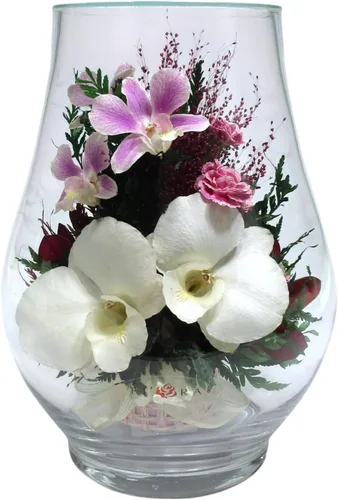 Miniatura 9 de Fiora Flower - Elegante arreglo de orquídeas en jarrón de vidrio Orquídeas reales preservadas que duran 5 años Ideal para decoración del hogar