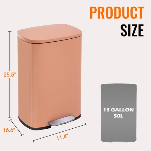 Miniatura 7 de FDW Cubo de basura de 13 galones con tapa Rosa Resistente a huellas dactilares Hecho de acero inoxidable cepillado Pedal de paso de cierre