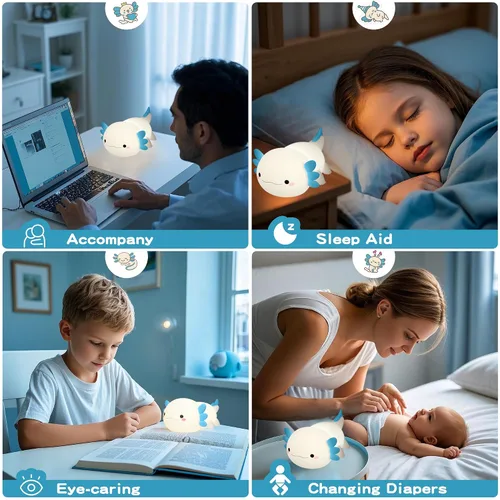 Miniatura 5 de FAMIDUO Luz Nocturna de Ajolote, Linda Lámpara de Ajolote, Luz Nocturna de Silicona de Grado Alimenticio para Guardería, Lámpara de Noche Axolotl