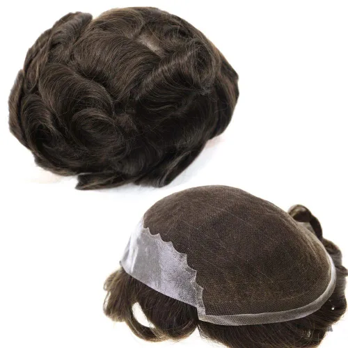 Miniatura 52 de Peluca de repuesto de cabello natural de poliuretano con encaje frontal para hombre (7x9 pulgadas, densidad de luz, 1B40# negro natural con 40% gris)