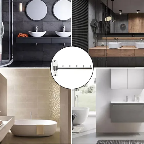 Miniatura 4 de Paquete de 2 percheros plegables de pared con brazo oscilante de acero inoxidable resistente para baño, dormitorio, cuarto de servicio