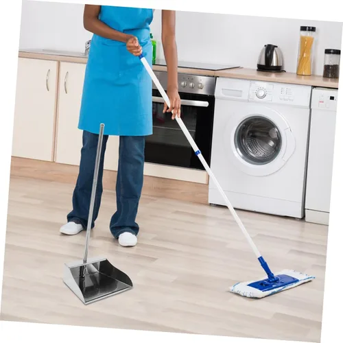 Miniatura 6 de Angoily Recogedor de metal de acero inoxidable, mango largo, recogedor de cocina para garaje, hogar y patio, accesorios de barrido para el hogar