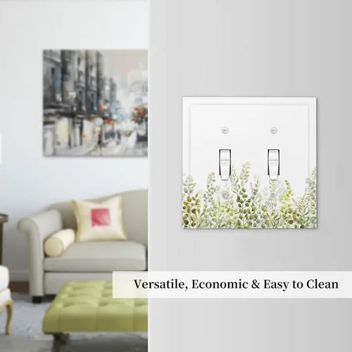 Miniatura 7 de Cubiertas Decorativas para Placas de Interruptor Boho Country Eucalipto Rústico Acuarela Hojas Verdes 2 Gang Placa de Pared Cubierta de Placa