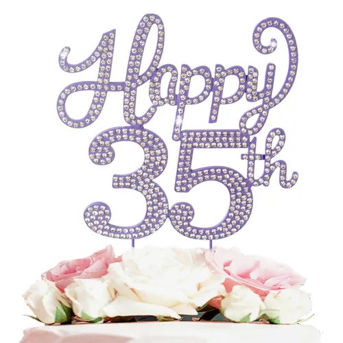 Miniatura 102 de LASKYER Decoración de feliz cumpleaños número 10, decoración de pastel de diamantes de imitación dorados de 10º cumpleaños – Letrero de metal
