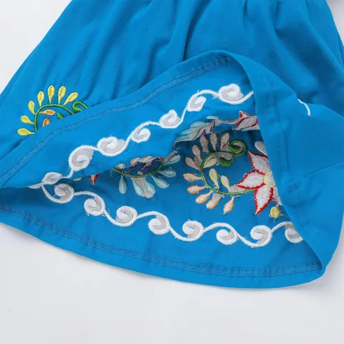 Miniatura 6 de FYMNSI Vestido mexicano para niñas pequeñas con bordado floral étnico mexicano, vestidos casuales con volantes, vestido de verano para vacaciones
