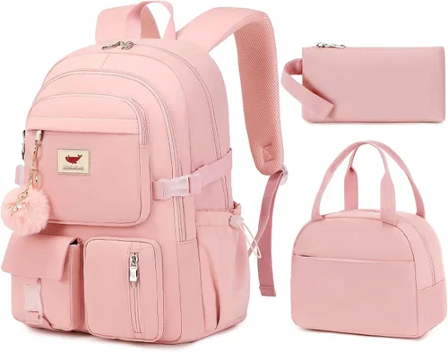 Miniatura 11 de Mochila para laptop de 15.6 pulgadas, para escuela primaria y secundaria, mochilas universitarias con lonchera y estuche para lápices, juego de 3