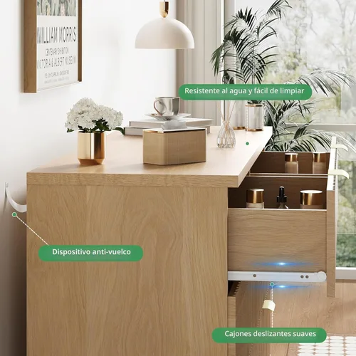 Miniatura 5 de Xixini - Cómoda moderna de madera acanalada para dormitorio, sala estar, pasillo o armario, para organizar y almacenar ropa o soporte de TV, 6 Roble