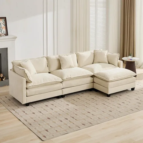 Miniatura 100 de Sofá modular negro de 111.5 pulgadas, sofás seccionales grandes de 3 plazas para sala de estar, sofá nube de tela de felpilla de gran