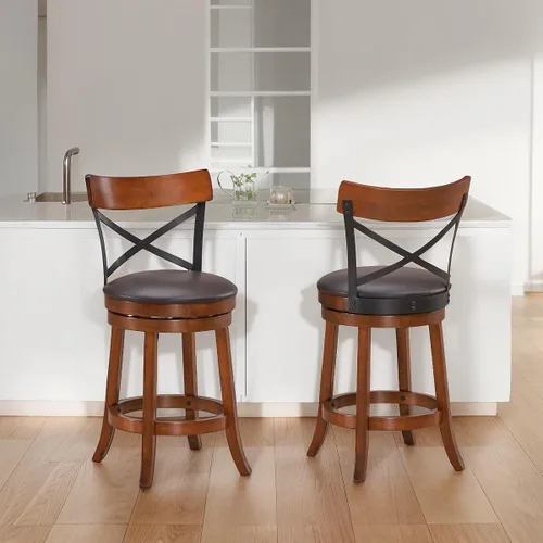 Miniatura 4 de ERGOMASTER Taburetes de bar giratorios de goma para mostrador, altura de asiento de 24 pulgadas, silla de bar capuchino X respaldo abierto