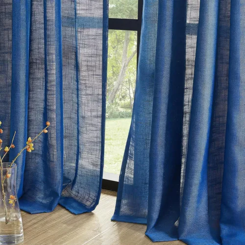 Miniatura 14 de FMFUNCTEX - Cortinas semitransparentes de lino de 114 cm de largo para dormitorio y sala de estar, paneles beige de lino texturizado para ventana