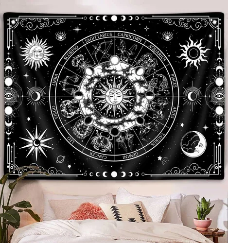 Miniatura 10 de VEIGIKE Tapiz de constelación de astrología del zodiaco, colorido sol y luna, estrellas, tapices para colgar en la pared para adolescentes, niños