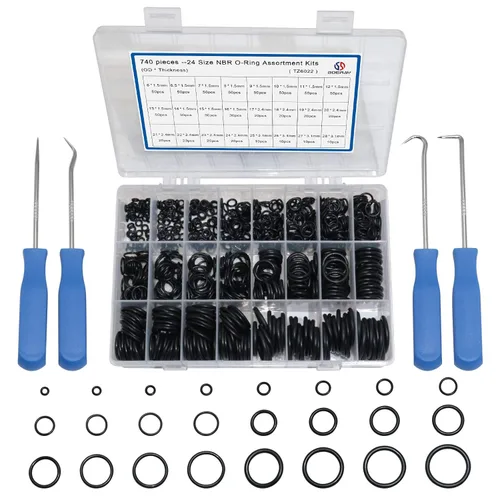 Surtido de 740 anillos tóricos universales en 24 tamaños con 4 herramientas | Kit de anillos tóricos de goma para reparación de fontanería de grifos
