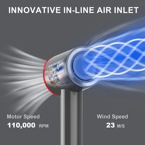 Miniatura 3 de Secador de pelo, motor sin escobillas de 110000 RPM con 200 millones de secador iónico negativo, potente para secado rápido, secador de pelo