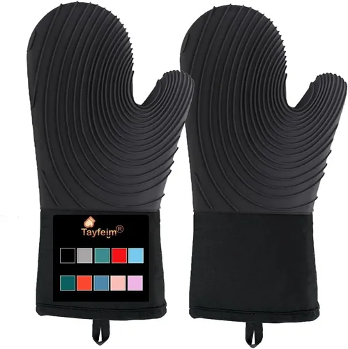 Manoplas de horno de silicona, resistentes al calor, 500 °F, agarre duradero, antideslizante, manoplas de horno para cocina, resistentes al calor,