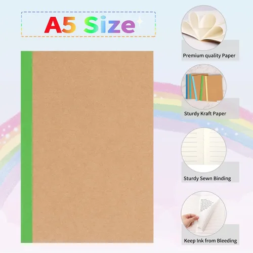 Miniatura 4 de EOOUT Paquete de 5 cuadernos de composición A5, diario forrado de papel kraft a granel con lomo azul, 5 colores, 60 páginas para mujeres, niñas