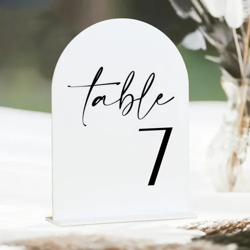 Miniatura 3 de Números de mesa de acrílico de arco blanco con soportes 1-30, letrero acrílico arqueado blanco de 5 x 7 pulgadas y bases, números de mesa de arco