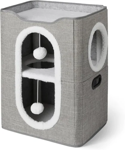 Miniatura 6 de Amazon Basics Cat House 1 piso, condominio plegable para gatos con almohadilla de sisal para rascar, color gris