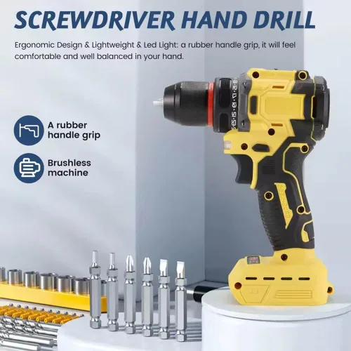 Miniatura 2 de Taladro sin escobillas compatible con batería Dewalt de 20 V (sin batería), inalámbrico de 2 velocidades (0-450/1800 RPM), par de torsión 25+1