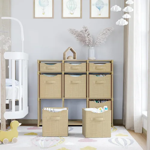 Miniatura 6 de Organizador de 9 cubos de almacenamiento, armario fácil de montar con cajones, organizador de habitación para ropa, para habitación del bebé, Beige