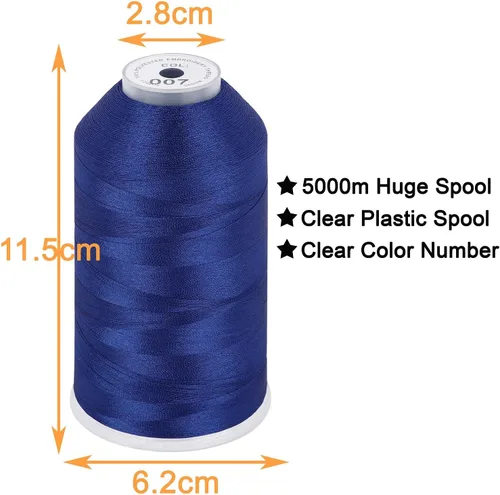 Miniatura 2 de New brothread - 2 carretes enormes de 5000 m cada uno de hilo de poliéster para máquina de bordar 40WT para máquinas comerciales y domésticas - Azul