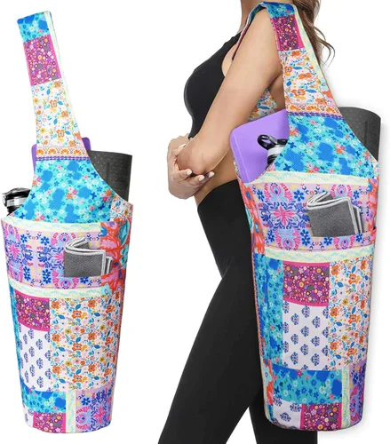 Miniatura 19 de Bolsa de esterilla de yoga impresa a la moda con bolsillo lateral grande y bolsillo con cremallera, bolsa larga de yoga que se adapta a la mayoría