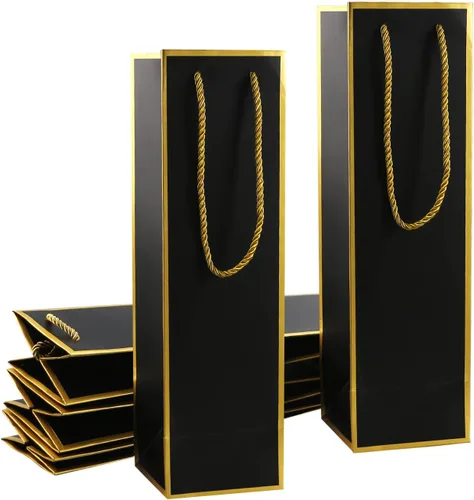 Miniatura 9 de Miraclekoo Bolsas de regalo de vino de lujo – Bolsa de vino negro de lámina dorada, 4 piezas (4 x 4 x 13.8 pulgadas) para botellas de whisky/licor
